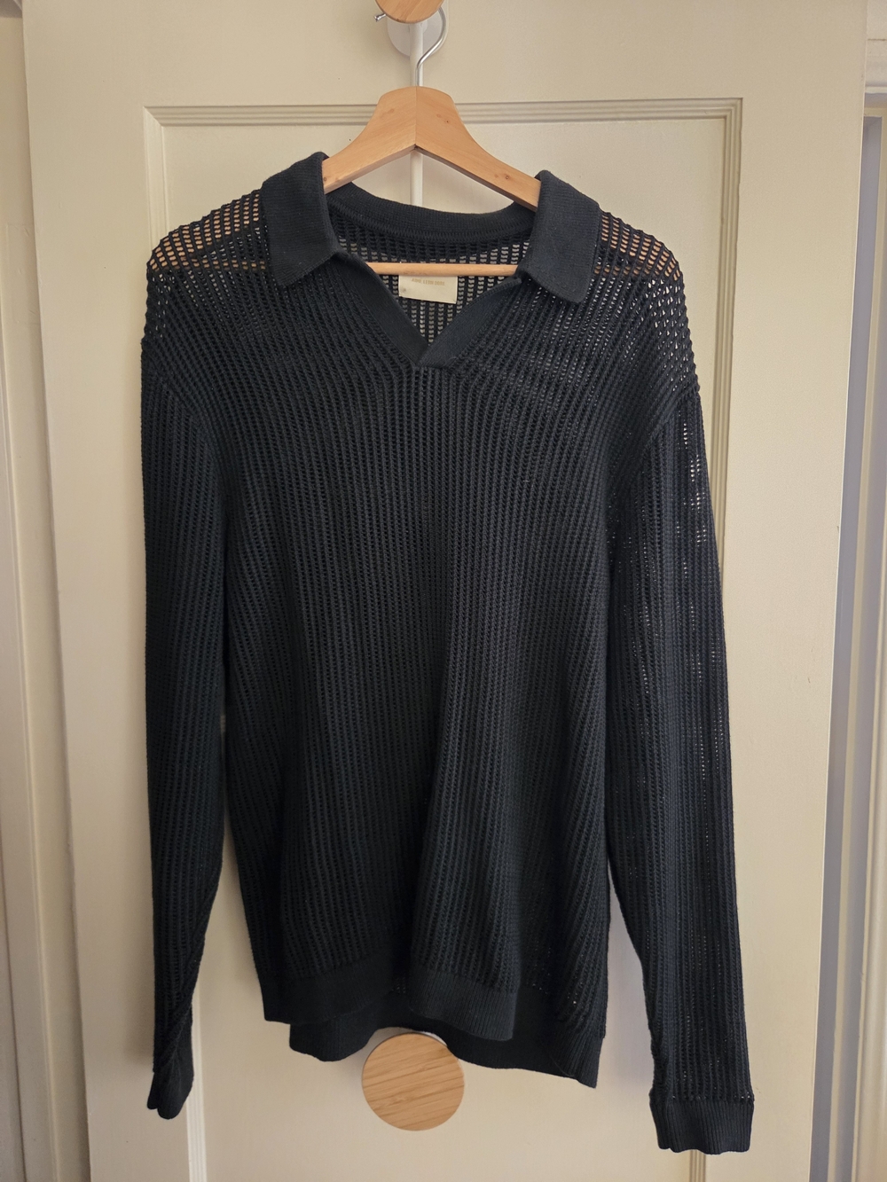 Aime Leon Dore Men's Dark Green Open-Knit Polo Sweater